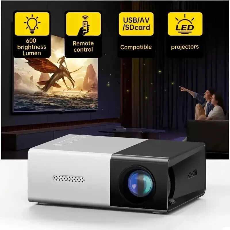Mini Portable Projector with 3000+ Lumens HD LED Light Source, USB & SD Card Rea