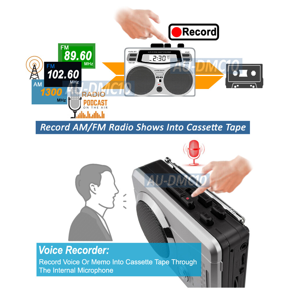 Multi-Functions AM FM Walkman Cassette Player Recorder With Digital Clock