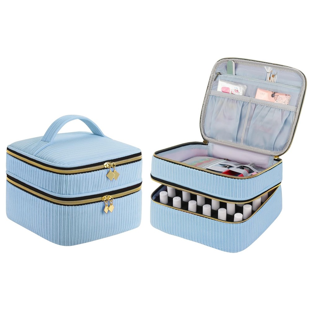 30-Bottle Nail Polish Organizer Case - Double-Layer Storage Bag with Handle, Man