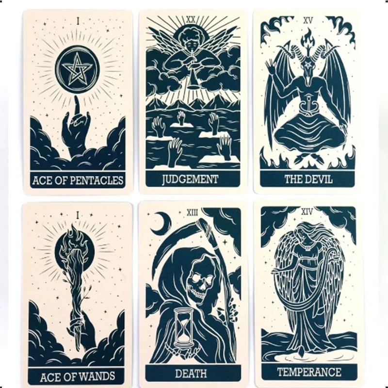 Magic Witch Tarot Deck 78 Cards Minimal Dark Line Art Divination Game