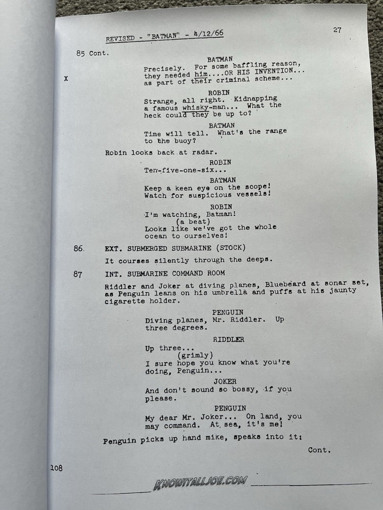 Batman (1966) Film Script. Adam West, Burt Ward, Cesar Romero, Lee Meriwether.