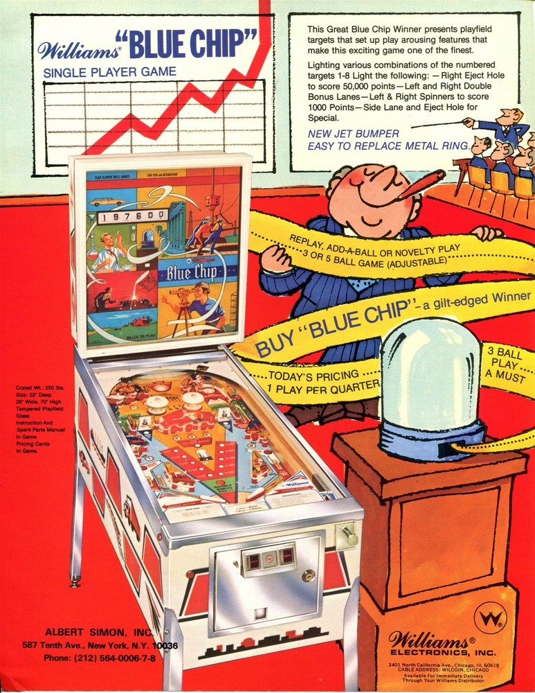 Blue Chip Williams Pinball Flyer / Brochure/ Ad