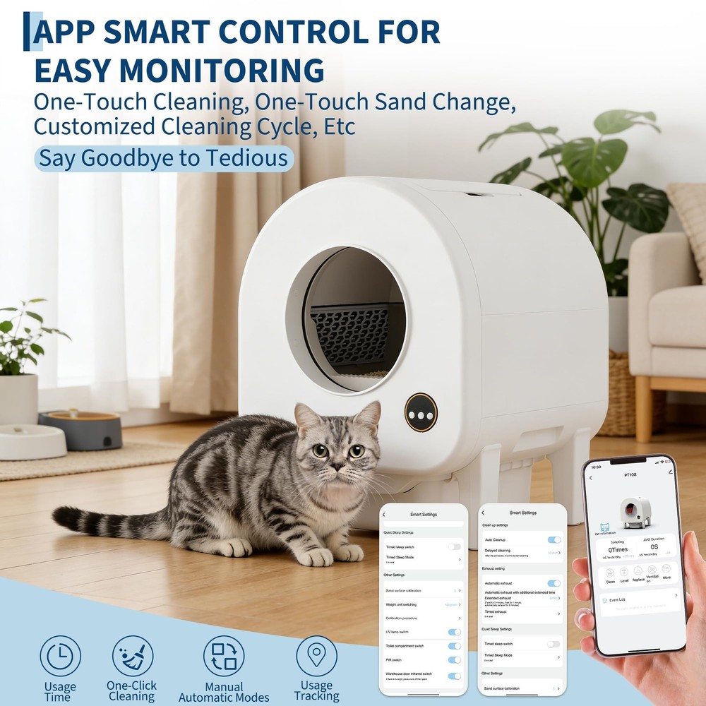 Self Cleaning Litter Box for Multiple Cats, Automatic Cat Litter Box App Control