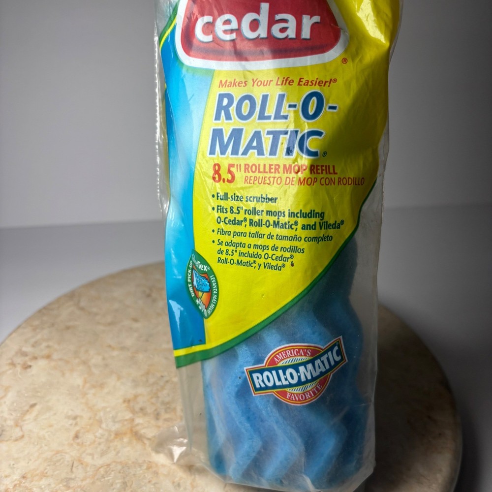 O-Cedar Roll-O-Matic Mop Refill 8.5" Blue Roller Sponge with Scrubber