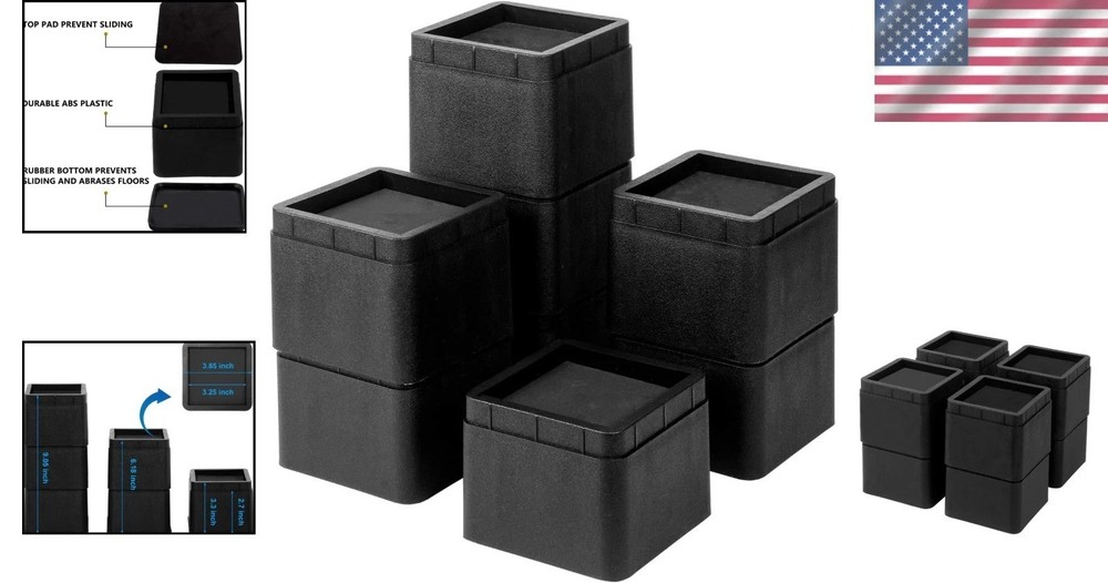 Heavy Duty 3-Inch Furniture Risers - Stackable Solution for Home and Dorm