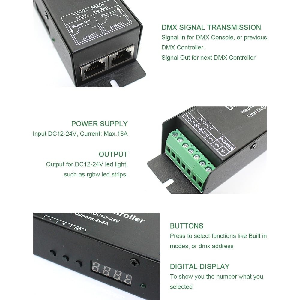 4 Channel 16A RGBW DMX512 Decoder Controller DMX Dimmer stage lighting contro...