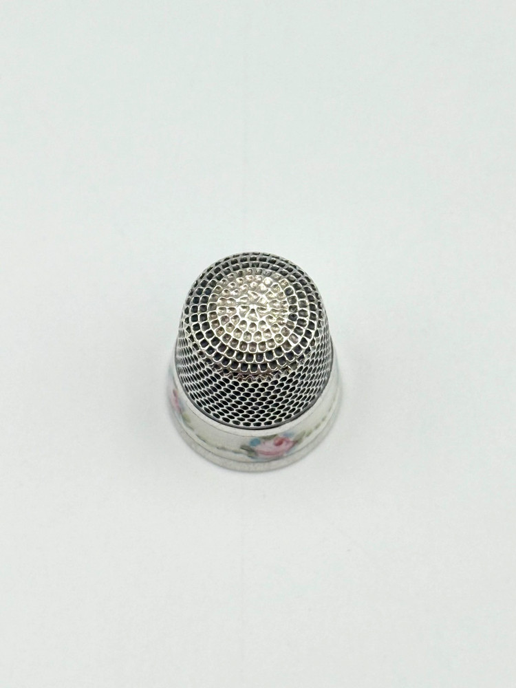 Antique Sterling Silver Guilloche Enamel Thimble