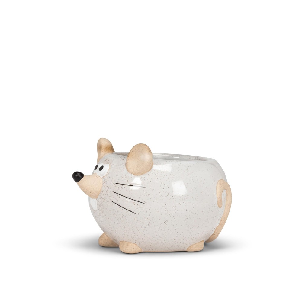 Abbott Collection Mouse Stoneware Planter - White/Natural, Small (2.5H)