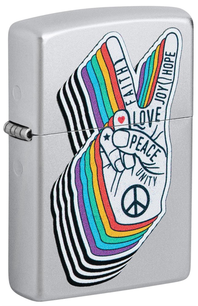 Zippo Lighter: Peace Sign - Satin Chrome 46047