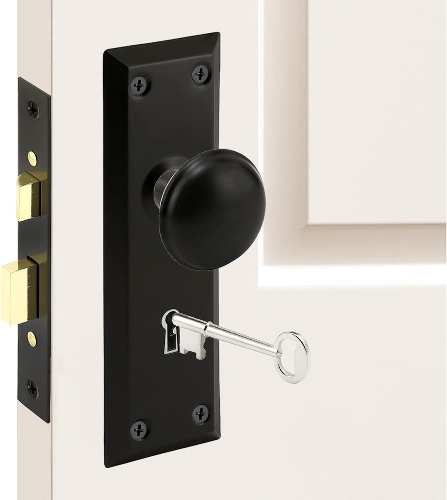 Mortise Lock Set with Classic Knobs for Interior Doors 1-3/4" Thick Matte Black