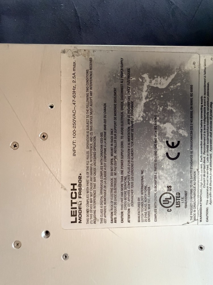 Leitch 6802+ Power Supply Frame Rack Mount