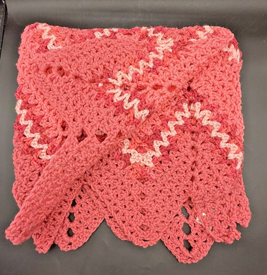 Hand Crafted Crochet 29x51 Pink Bed Decor Throw