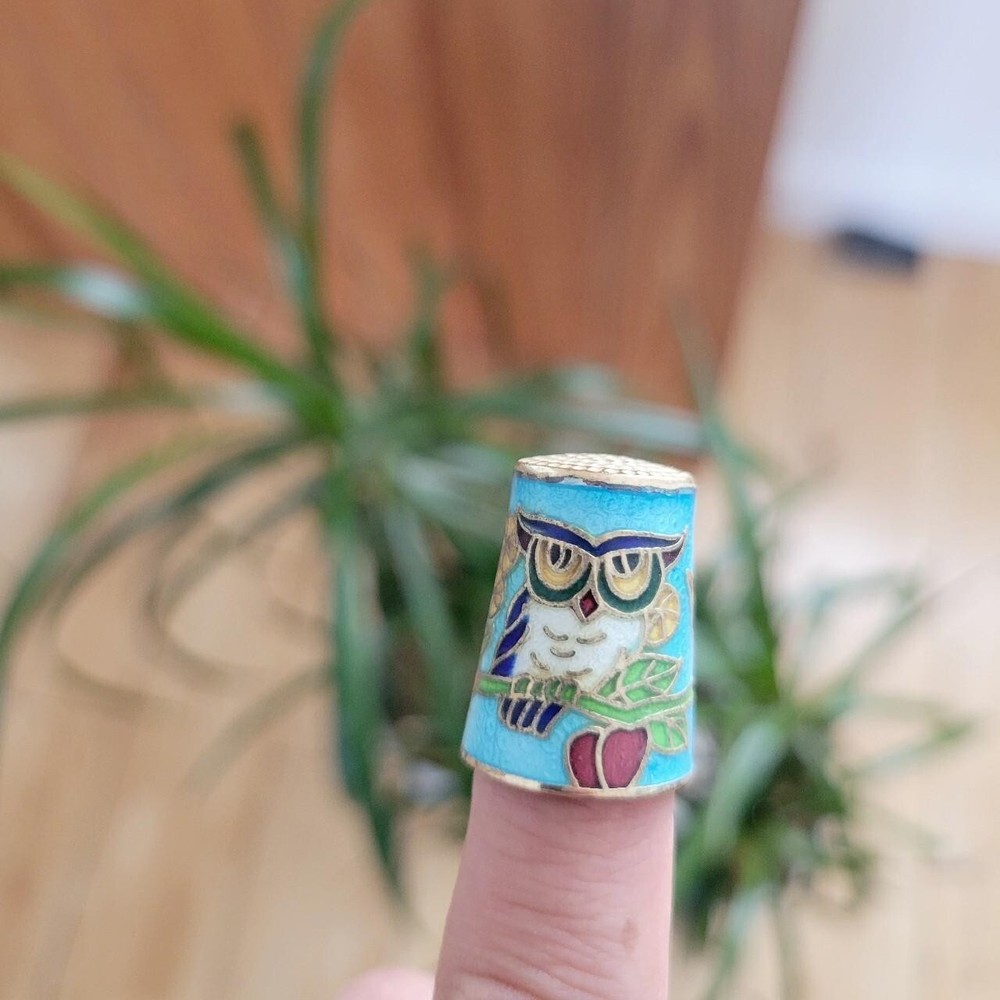 *RARE* Vintage Cloisonne Owl Bird Thimble