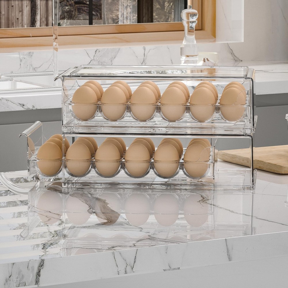 BPA Free Refrigerator Organizer Bins, Stackable Egg 18 Holder, Clear