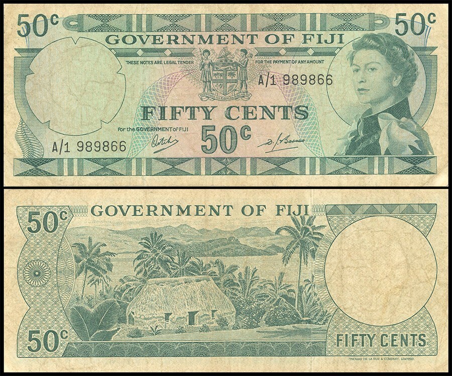 Fiji 50 Cents, 1969 ND, P-58, Used