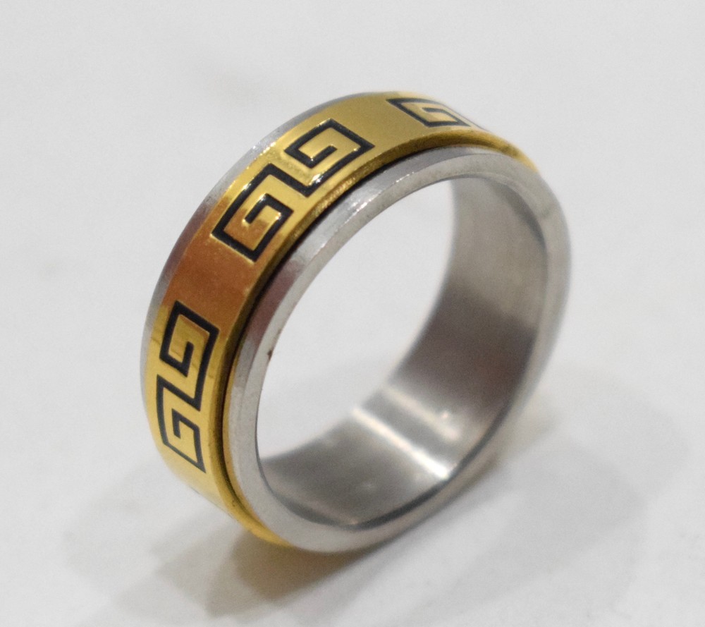 Ring Stainless Steel Brass Etched Spinner Band Ring
