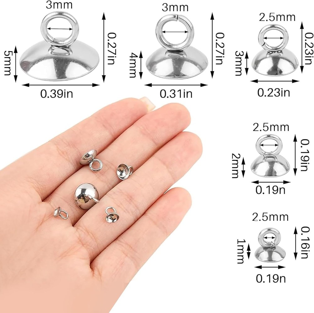 Framendino, 100 Pack 304 Stainless Stee Bead Cap Pendant 100 Pack, Silver
