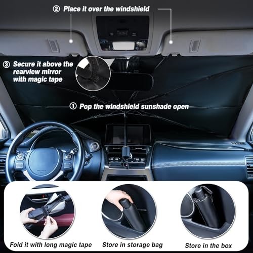 Windshield Sun Shade Umbrella - Car Sun Shade Windshield, Silver(57"x31.5")