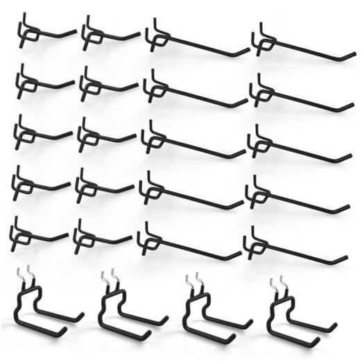 -Pack Pegboard Hooks, 2" 4" Peg Board Tool Utility Hangers Fit 1/4" 24 Black