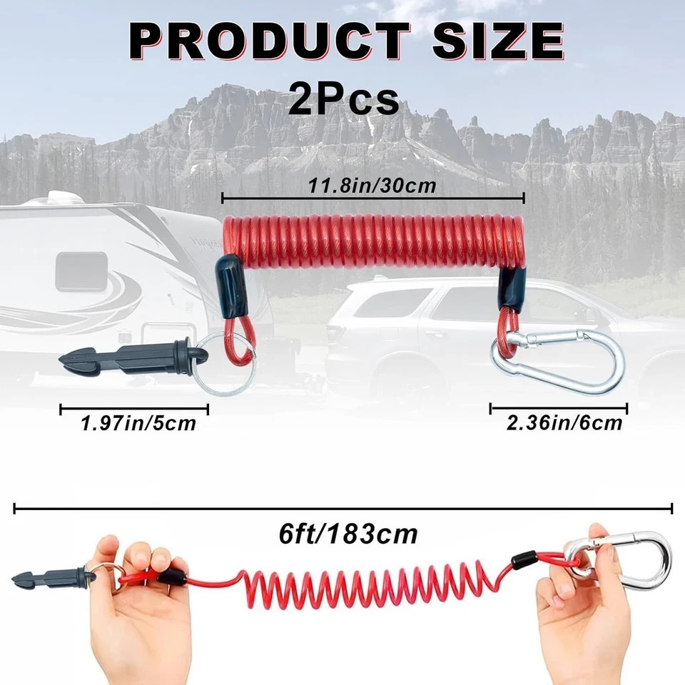 2pcs Trailer Breakaway Cable, 6ft Trailer Emergency Brake Cable, RV Breakaway Ca