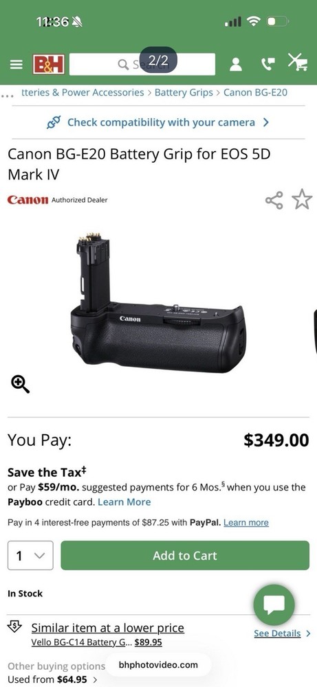 Canon BG-E20 Battery Grip for EOS 5D Mark IV Vertical Shooting