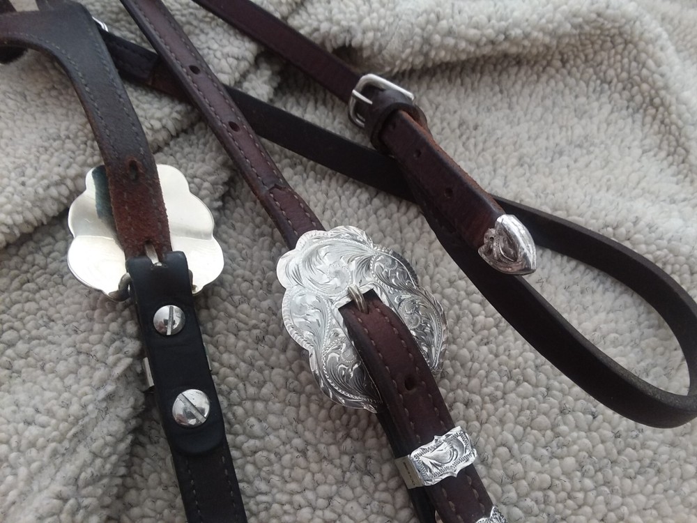 Vintage dark oil fixed ear sterling silver headstall