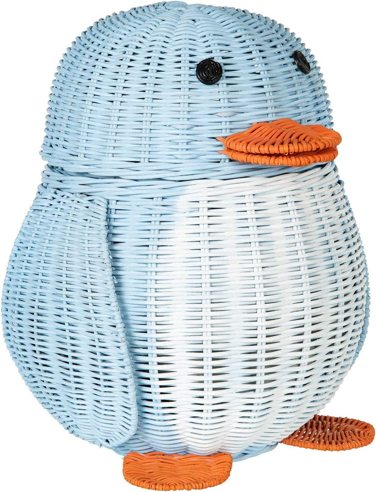 Wicker Penguin, Multi-Color Storage Basket Blue and White