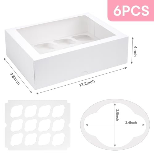 12 Count Cupcake Boxes, 6PCS Cupcake Container with Window Boxes White-1