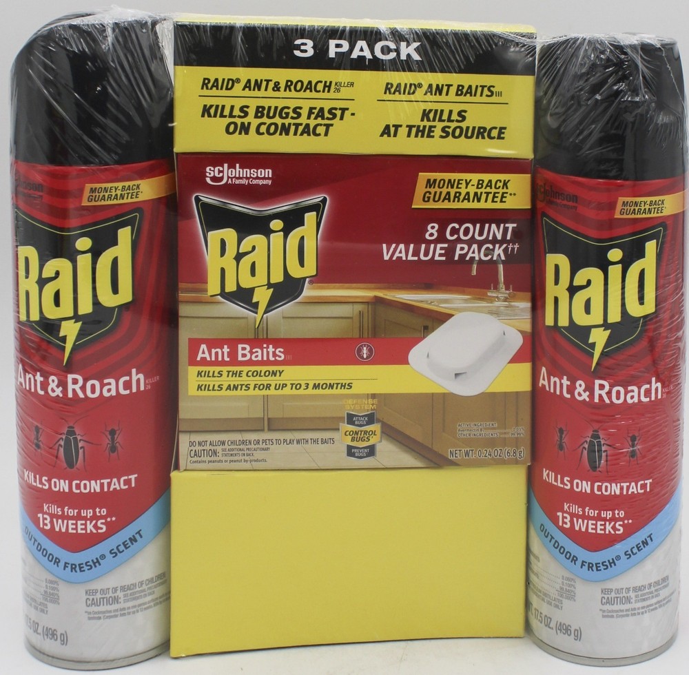 SP Pest 2025 Raid Ant & Roach 3Ct (2 -17.5 Oz + 1-Ant Baits 0.24 Oz)