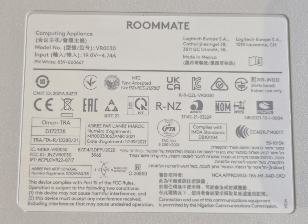 LOGITECH 950-000081 ROOMMATE VIDEO CONFERENCING HUB COMPUTER APPLIANCE DEVICE