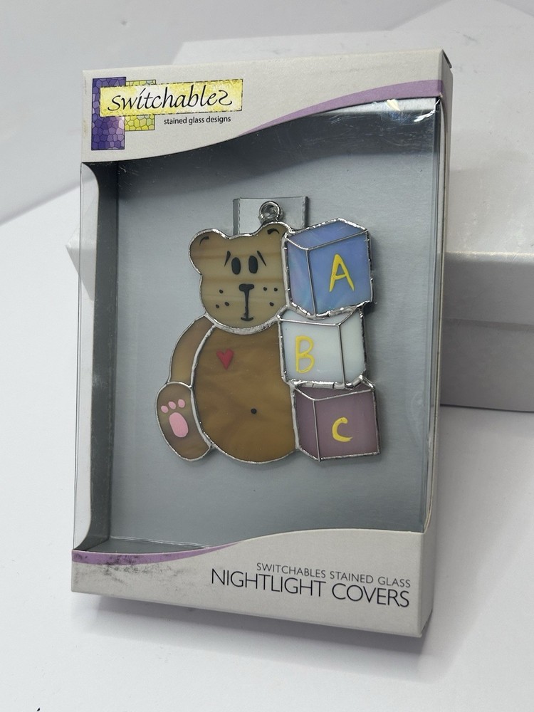 BEAR WITH BLOCKS Stained Glass Switchables Nightlight Cover New In Box