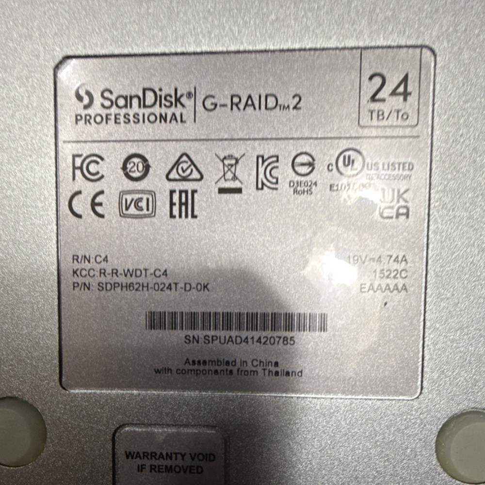SanDisk Professional G-RAID 2 24TB Desktop External HDD Silver Thunderbolt 3
