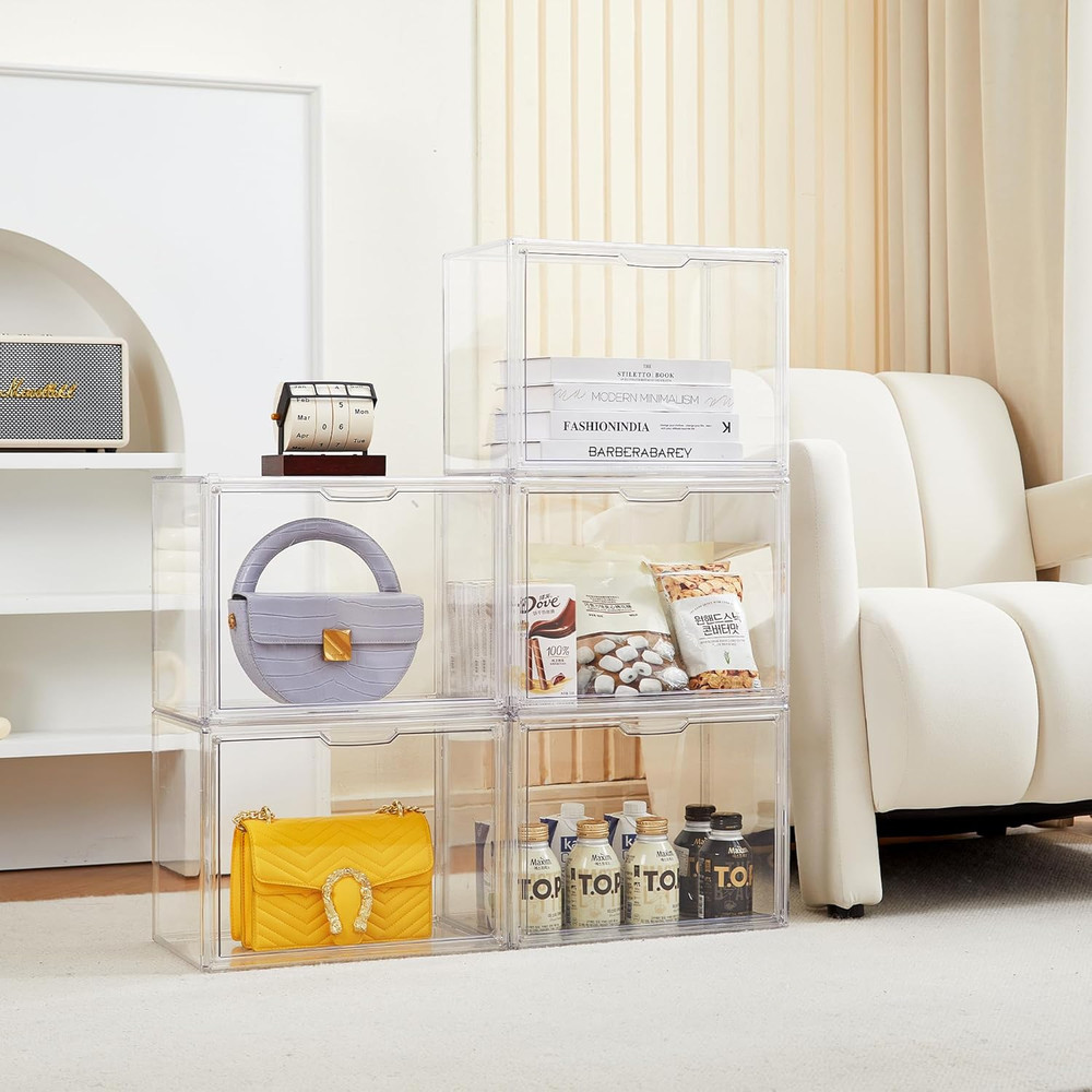 Stackable Clear Acrylic Storage Bins with Lids - 5 Pack for Collectibles