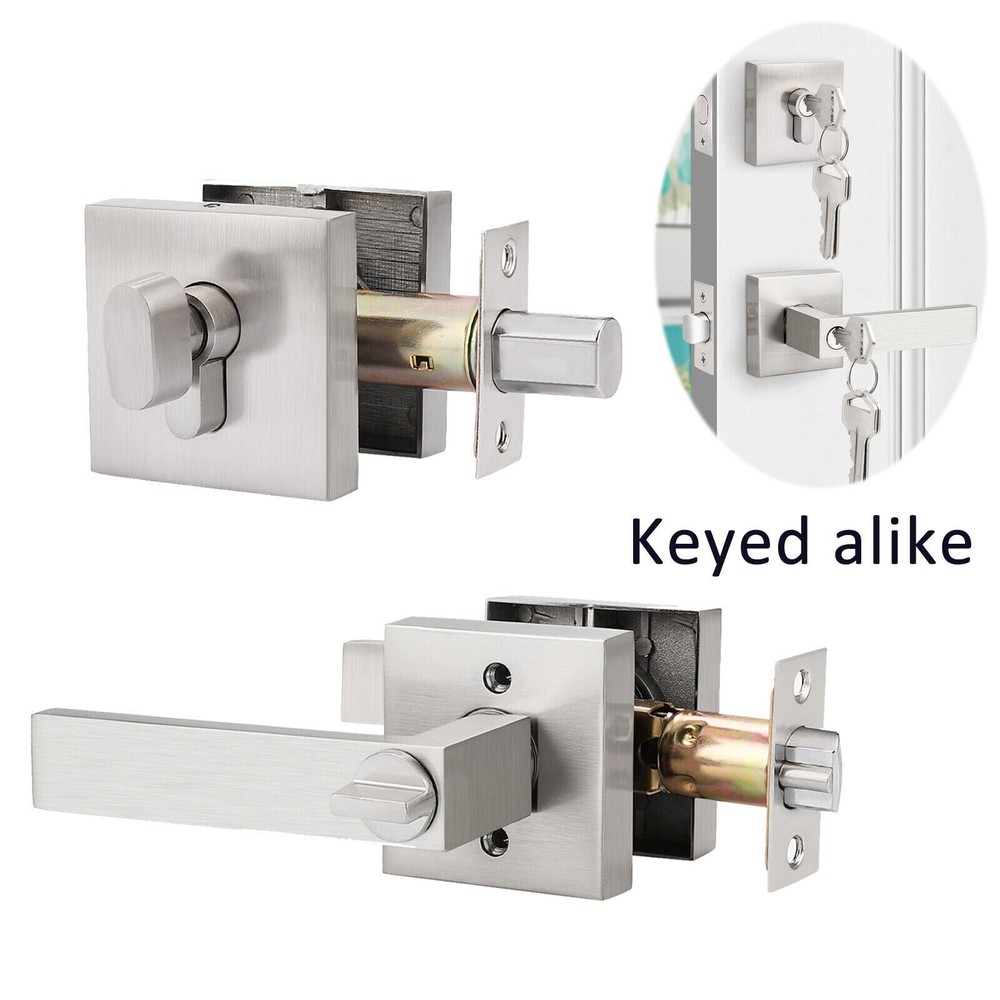 Exterior Front Entry Door Handle Lock Set Square Keyed alike Single Deadbolt