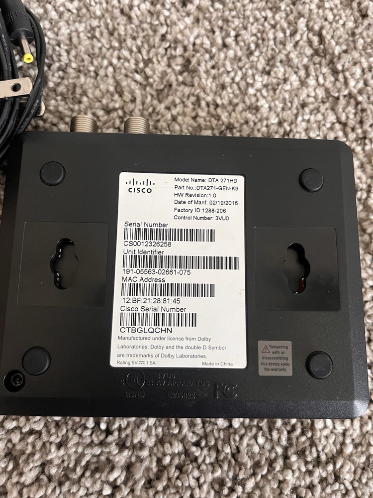 Cisco DTA 271HD Cable Box w/ Power Adapter