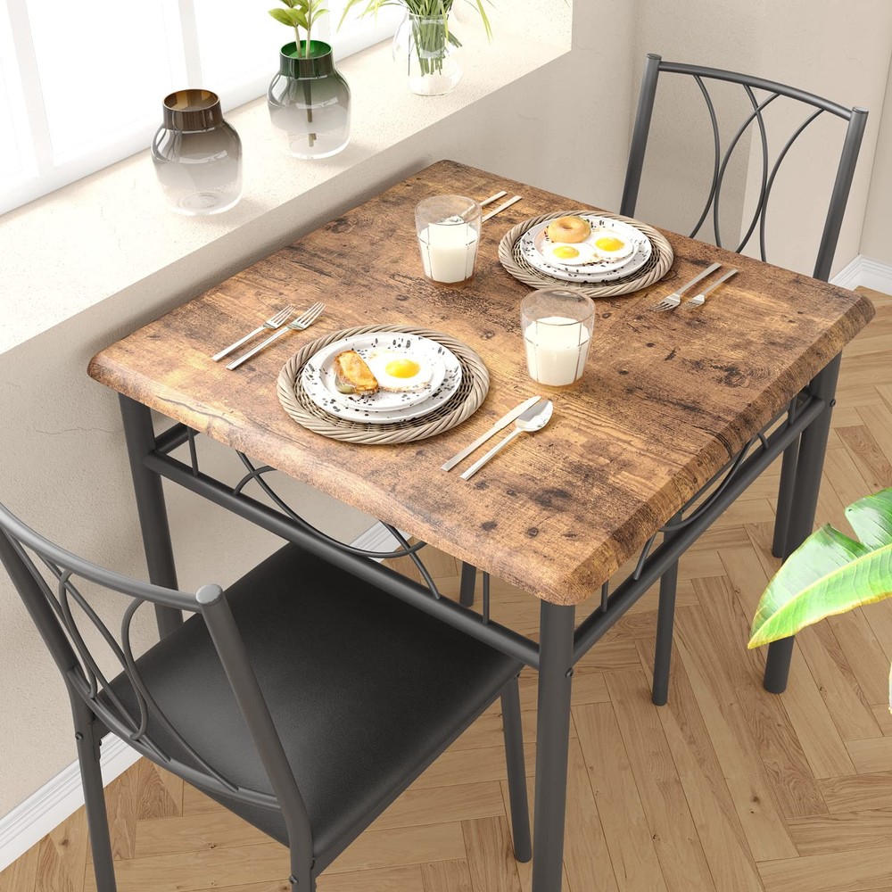 Garvee 3-Piece Wood Dining Table Set for 2, Compact Square Kitchen Table Set wit
