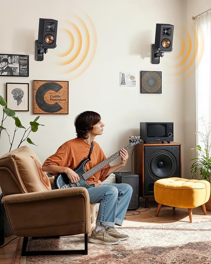 Speaker Wall Mounts, Bookshelf Speaker Mounting Brackets with Dual Side Stabl...