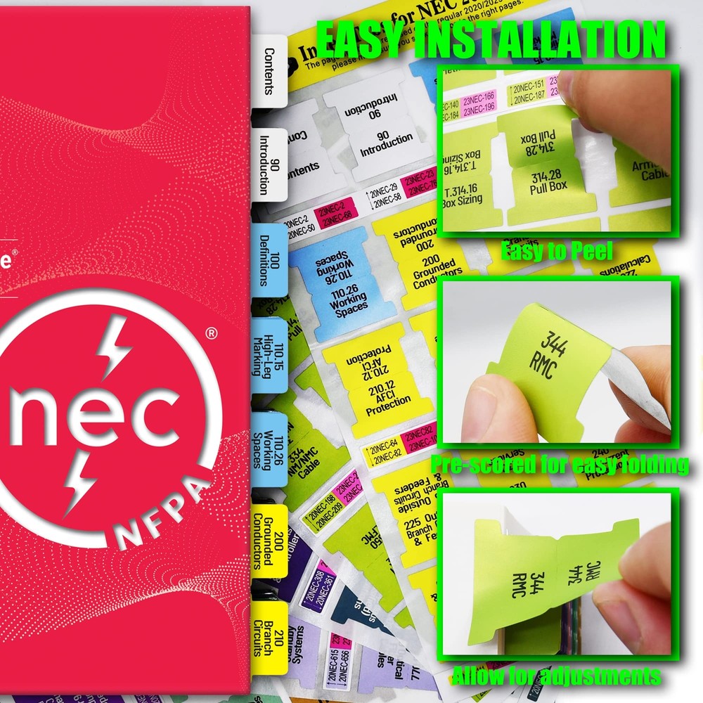 Self-Adhesive Color-Coded Tabs for 2020/2023 National Electrical Code NEC