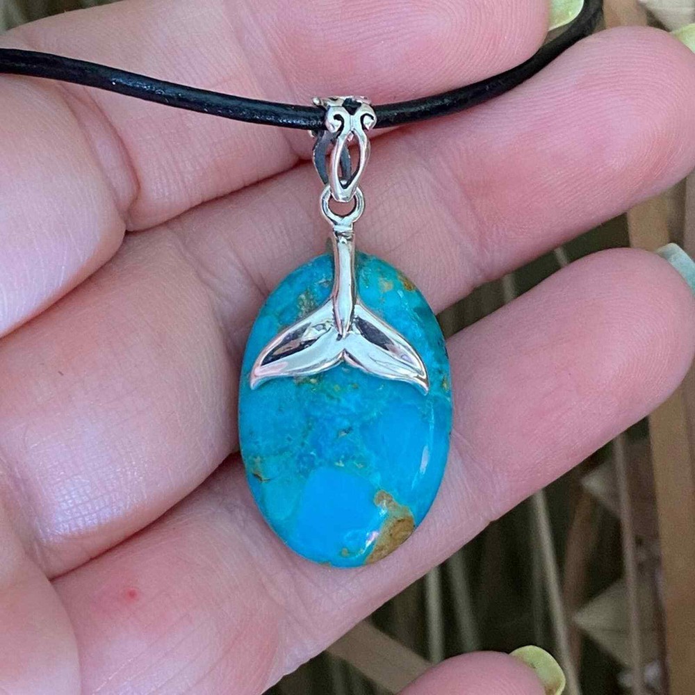 Blue Mohave Turquoise Whale Tail Necklace