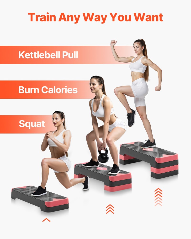 VEVOR Aerobic Exercise Step Platform Height Adjustable Workout Stepper 4 Riser