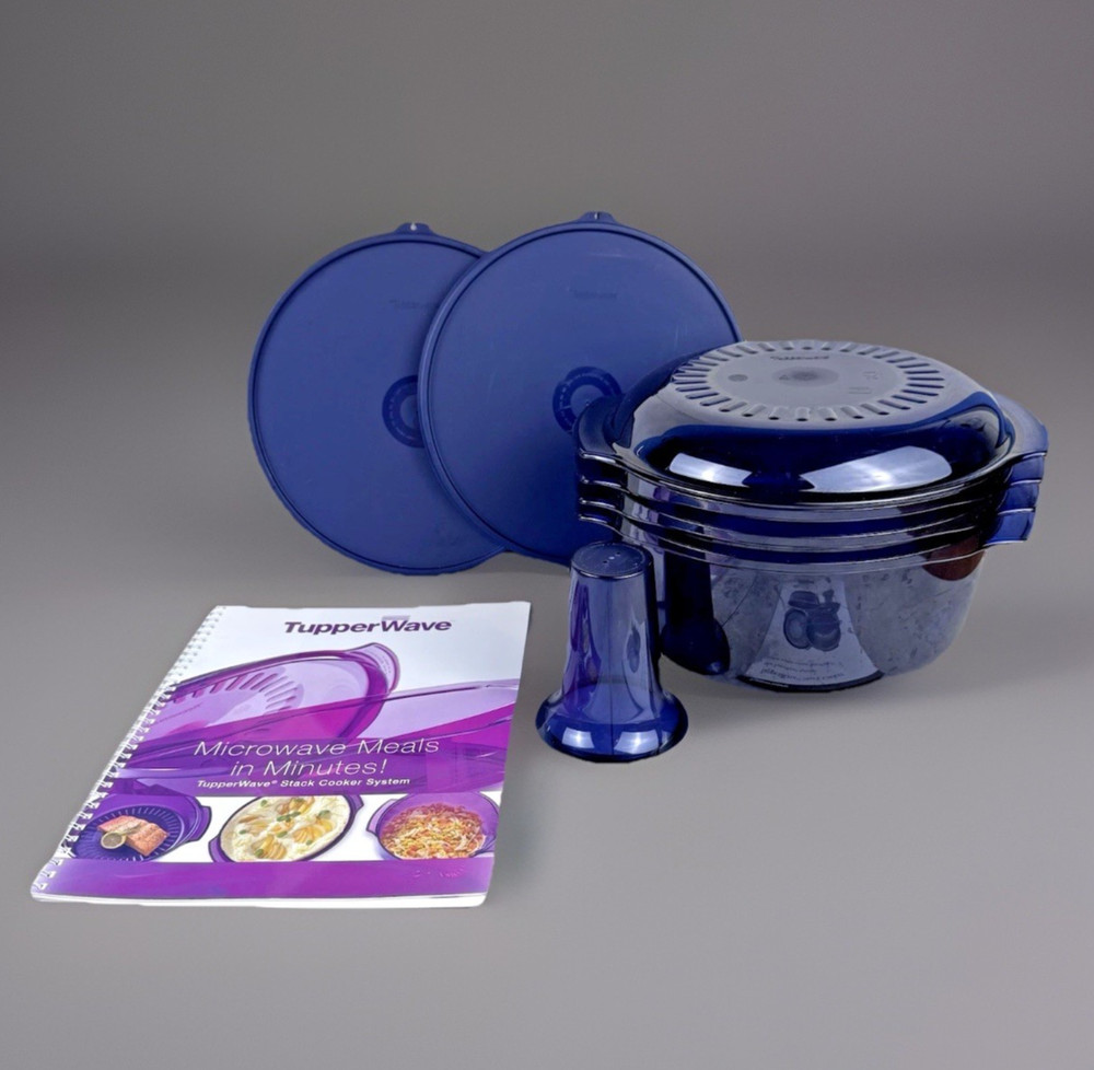 7 Pc Tupperware Tupperwave Stack Cooker System Complete Microwave Cooking Book