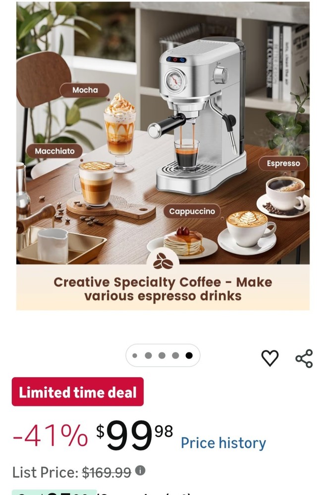 Espresso Machine 20 Bar, Compact Espresso Maker, Stainless Steel Expresso Coffee