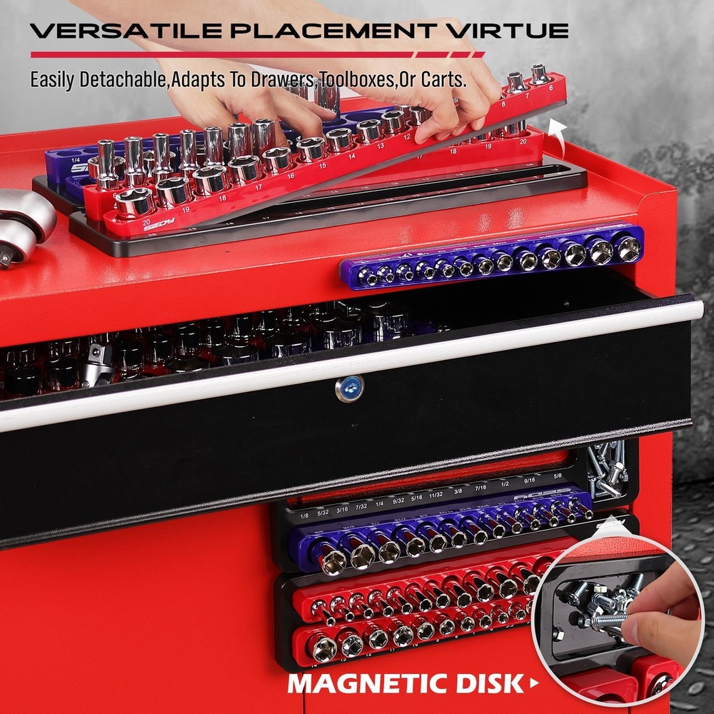 6-Piece Magnetic Socket Organizer Set for Easy Tool Box Storage