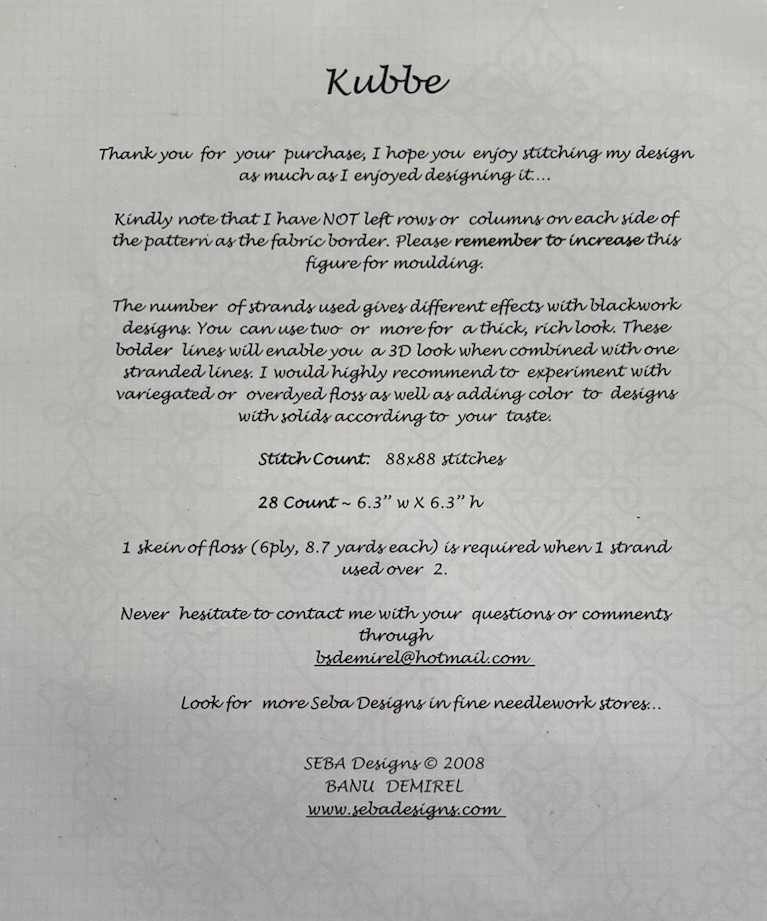 SEBA Designs KUBBE Blackwork Needlepoint Chart Pattern