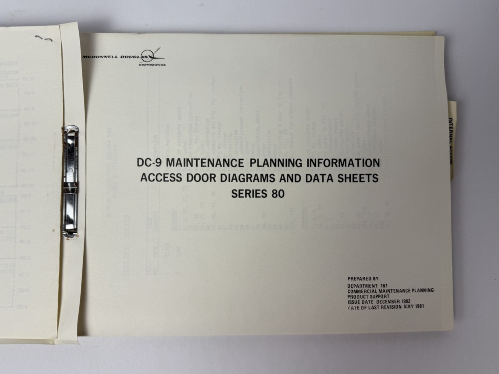 1981 McDonnell Douglas DC-9 Maintenance Planning Info. Access Doors/Data Sheet