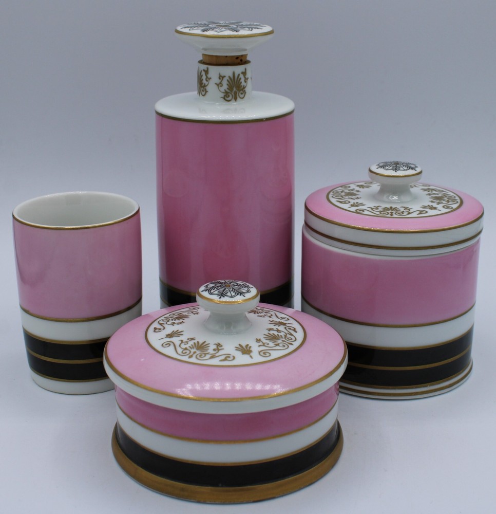 Mottahedeh Design Vanity Set (4 Pc. Set) Pink Black Gold & White