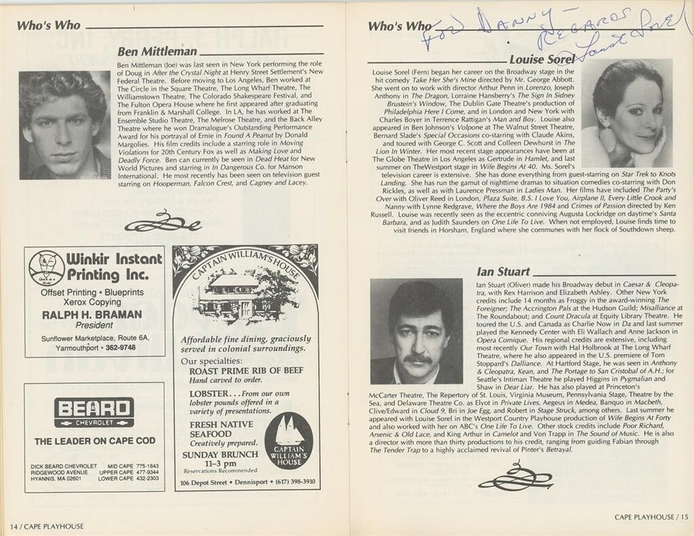 Louise Sorel- Signed Program (Return Engagements)