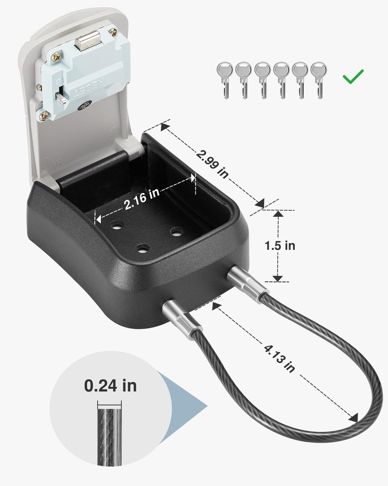 Lock Box, Portable Key Lock Box with Removable Cable Handle, Resettable Combi...