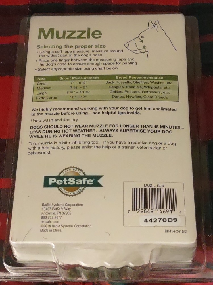 PetSafe Muzzle Padded For Comfort Adjustable @ Neck & Snout Size Large