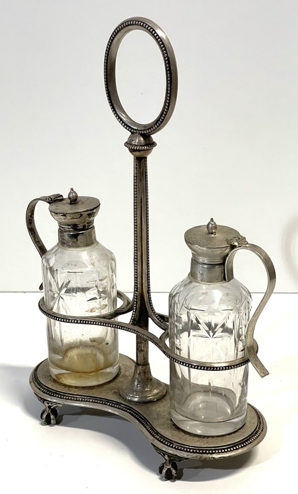 Antique Silver Plate And Glass Cruet Set